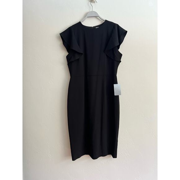 NEW Chelsea 28 Flutter Sleeve Stretch Sheath Little Black Dress Size: 14 - Picture 5 of 10